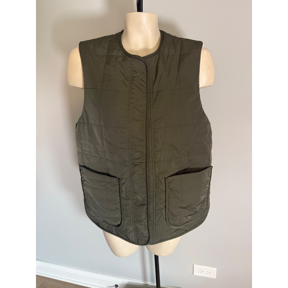 Varley Audrea Reversible Gilet Vest Olive Green Quilted Sherpa Boucle Small